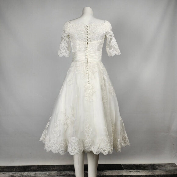 Symphony Of Venus White Of The Shoulder Midi Wedding Gown Size S - Picture 8 of 16